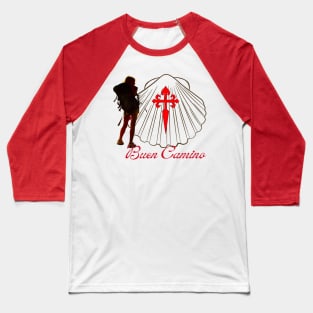 Buen Camino Woman Pilgrim Silhouette Baseball T-Shirt